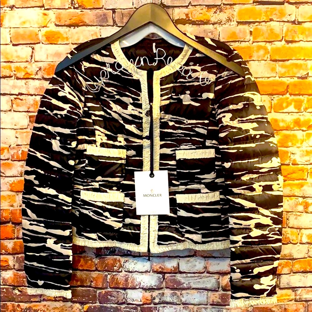 Moncler jacket coat puffer Flavienne black tan $1500 retail